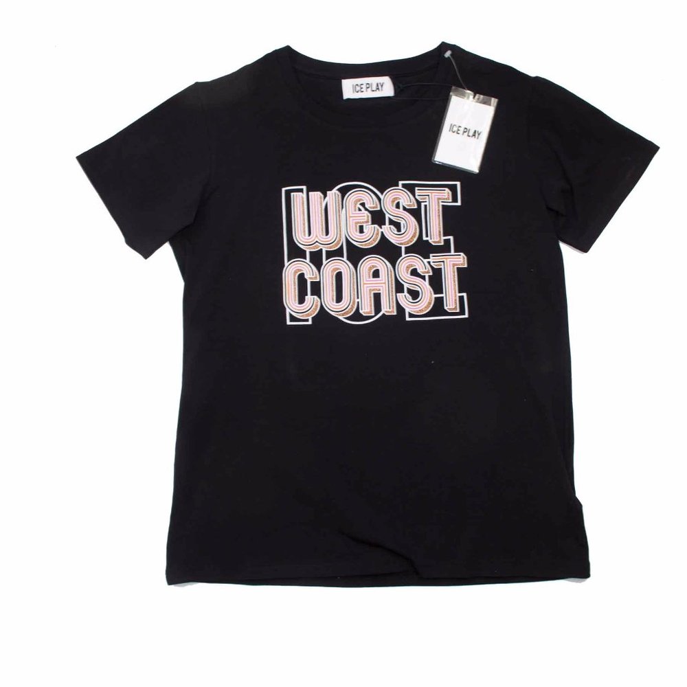 NEW ICEBERG ICEPLAY BLK GLITTER LADIES T SHIRT